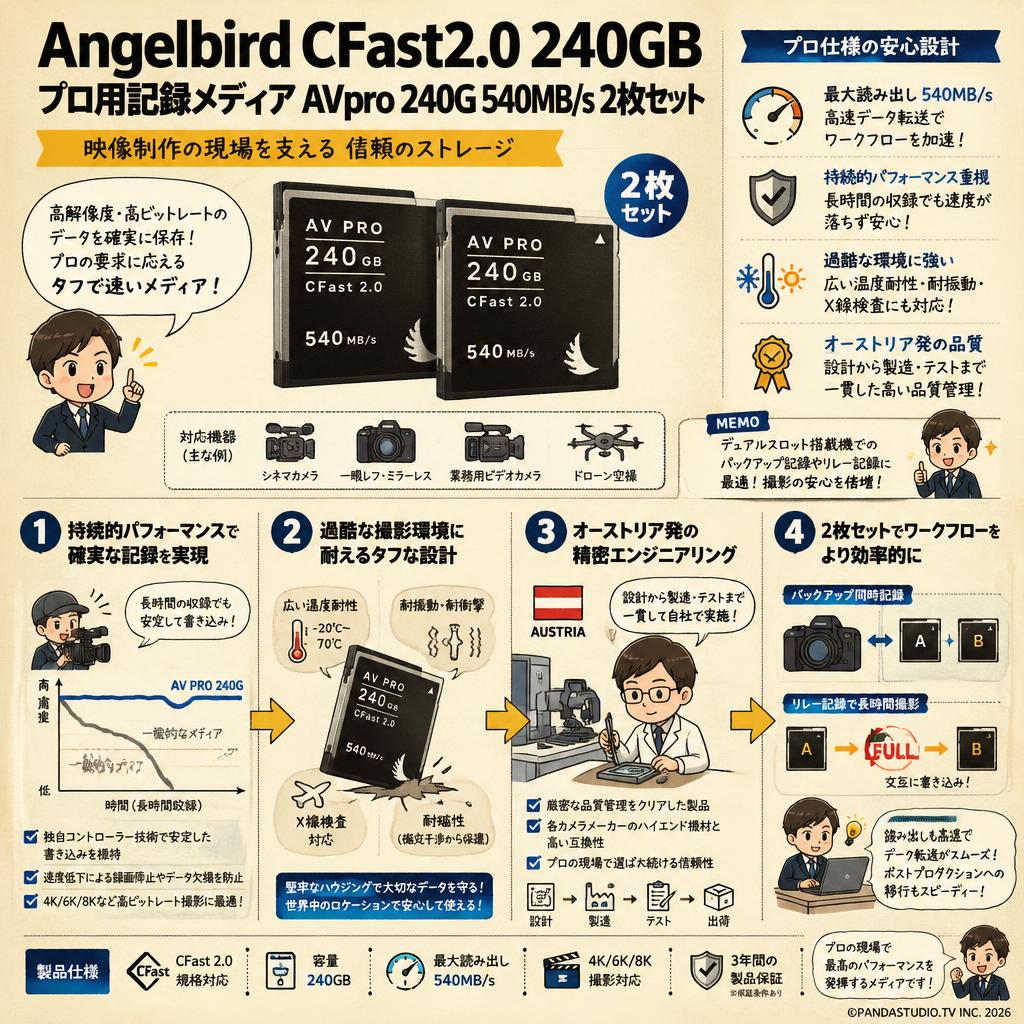 Angelbird CFast2.0 240GB プロ用記録メディア AVpro 240G 540MB/s 2枚セット 概要