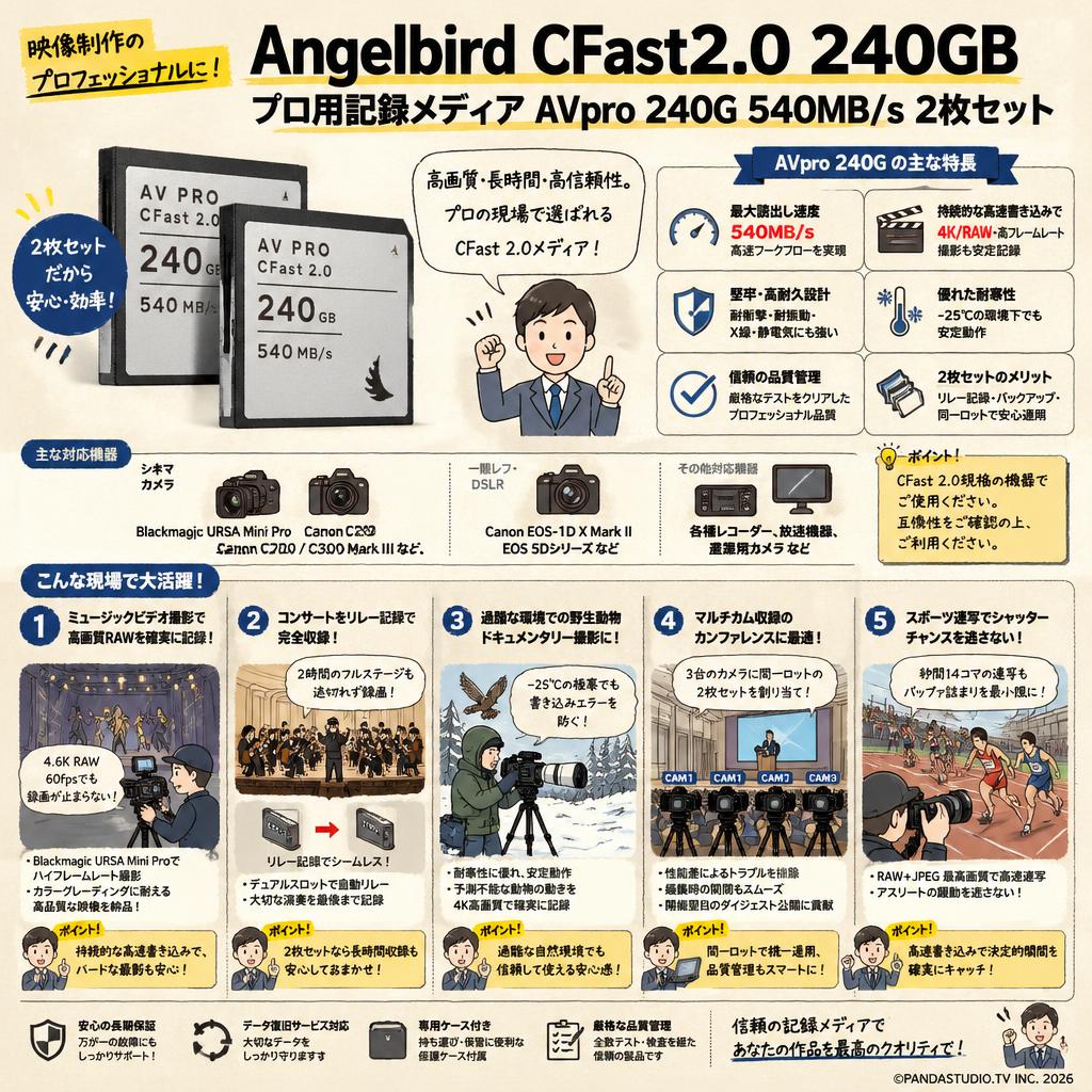 Angelbird CFast2.0 240GB プロ用記録メディア AVpro 240G 540MB/s 2枚セット 用途