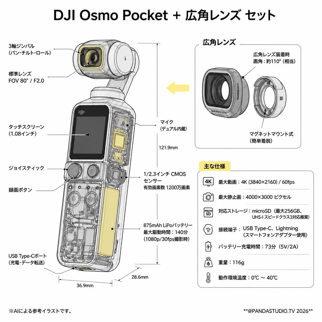 DJI Osmo Pocket ＋ 広角レンズ セット スペック