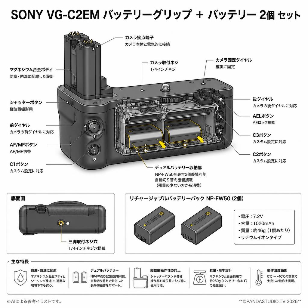 SONY VG-C2EM バッテリーグリップ ＋ バッテリー 2個 セット スペック
