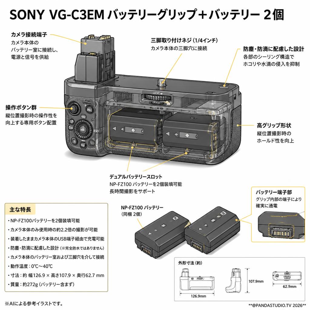 SONY VG-C3EM バッテリー グリップ ＋ バッテリー 2個 スペック