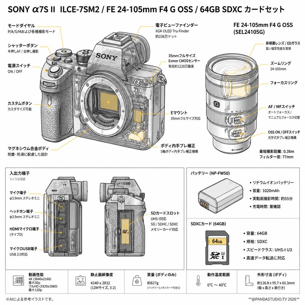 SONY α7S II  ILCE-7SM2 / FE 24-105mm F4 G OSS / 64GB SDXC カードセット スペック