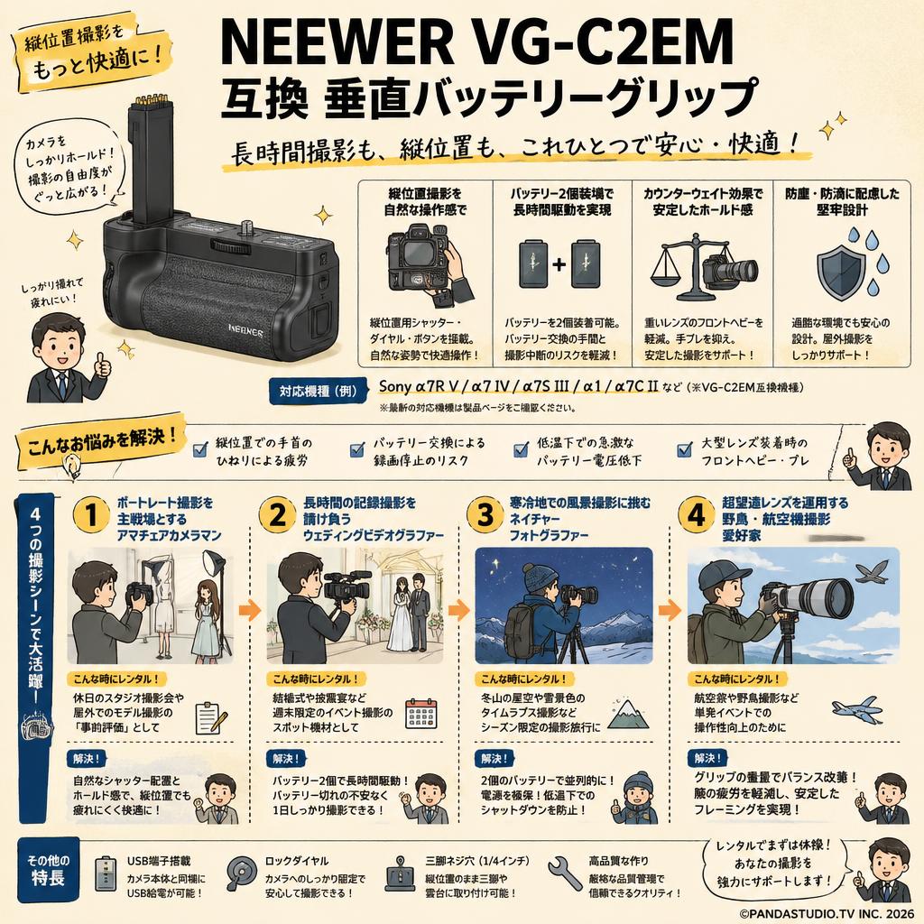 NEEWER VG-C2EM 互換 垂直バッテリーグリップ おもな対象のお客様