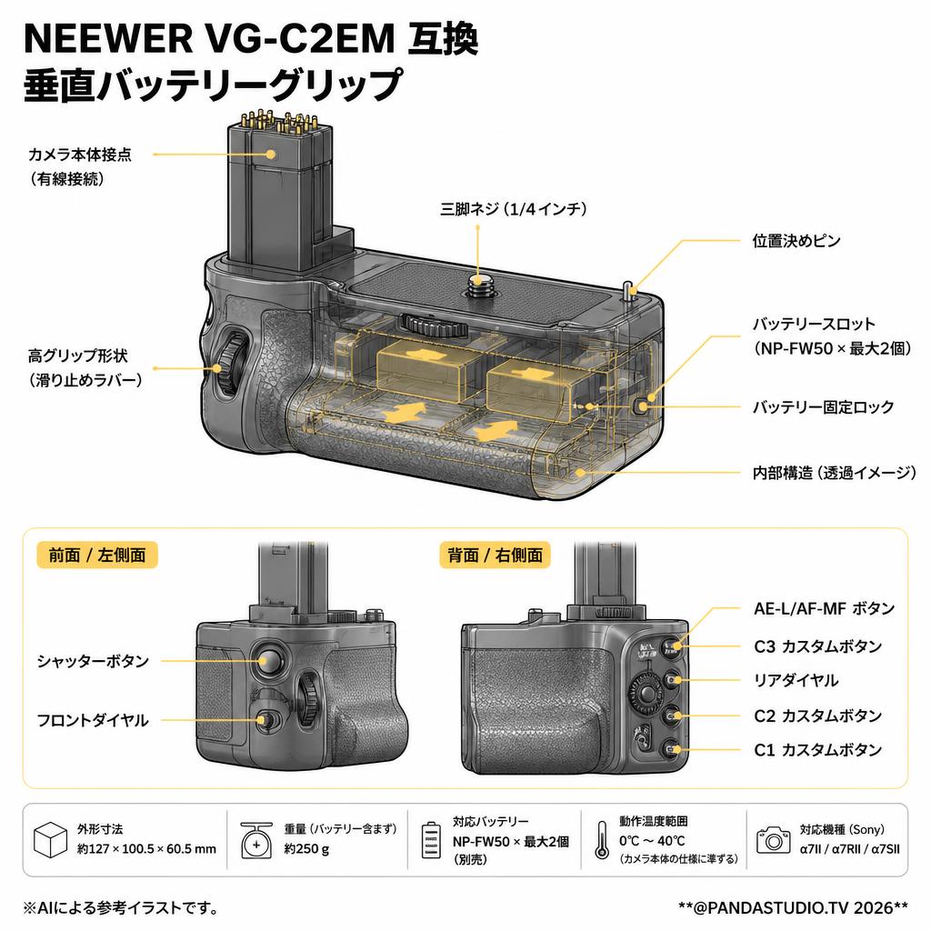 NEEWER VG-C2EM 互換 垂直バッテリーグリップ スペック
