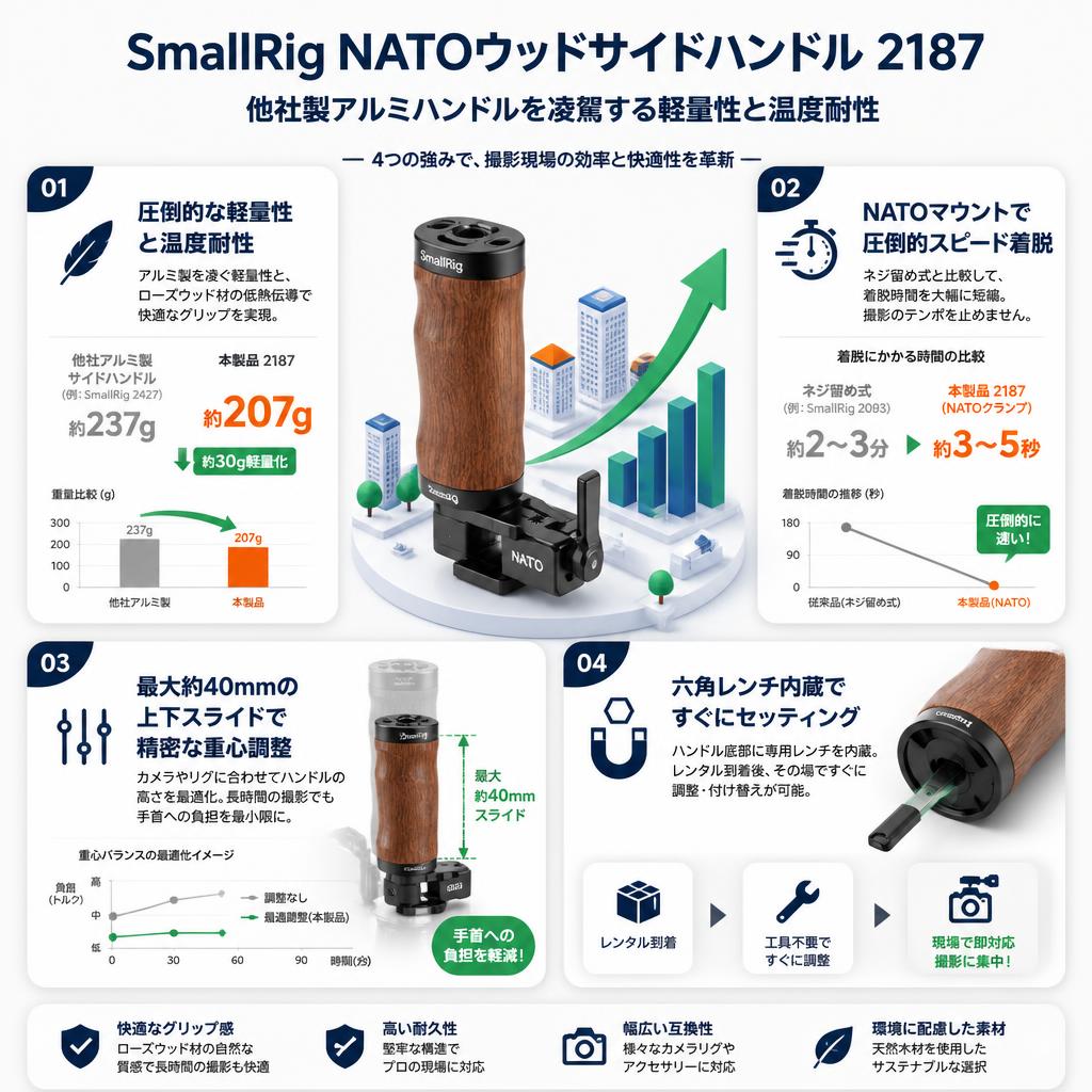 SmallRig NATOウッドサイドハンドル 2187 セールスポイント