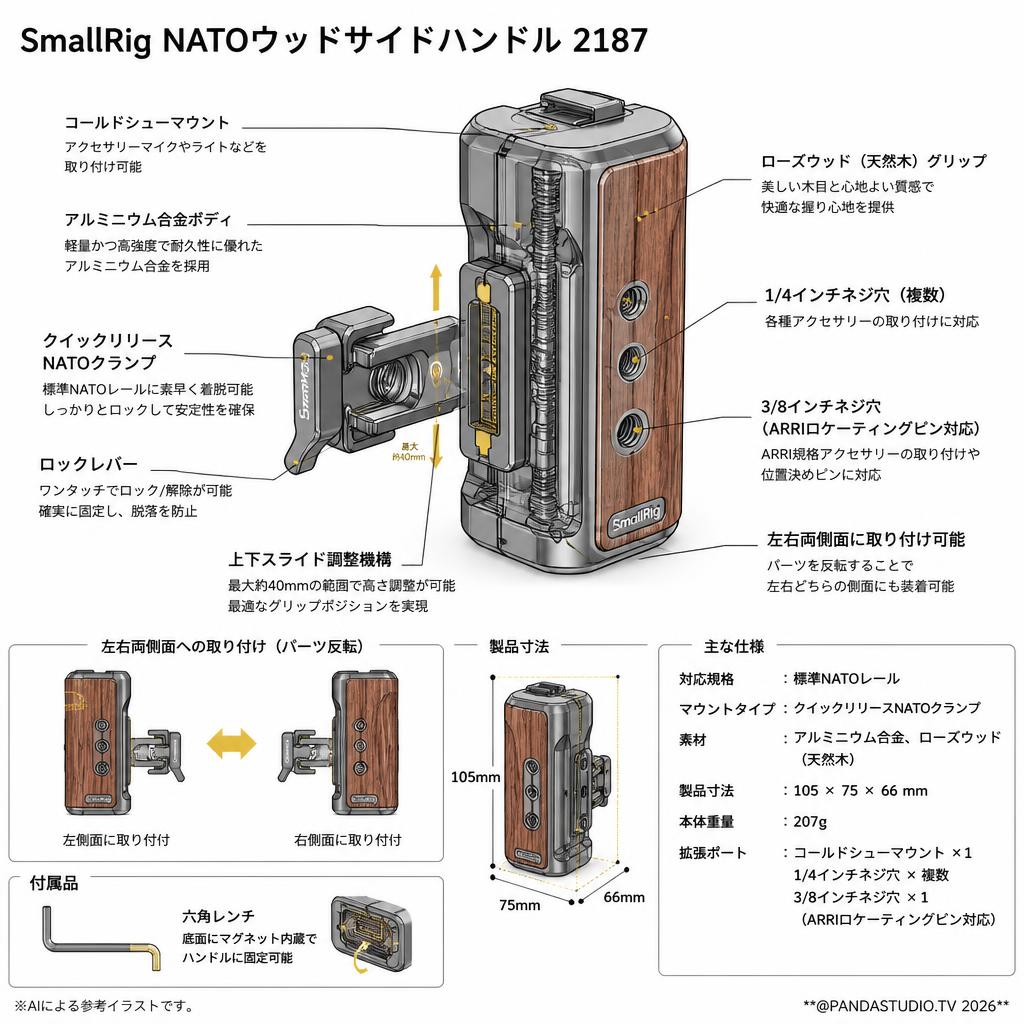 SmallRig NATOウッドサイドハンドル 2187 スペック