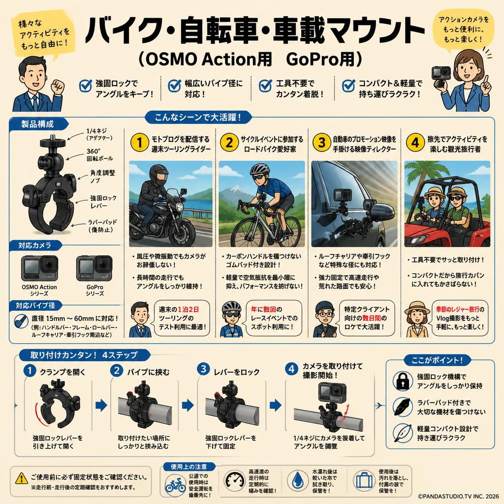 バイク・自転車・車載マウント（OSMO Action用　GoPro用） おもな対象のお客様