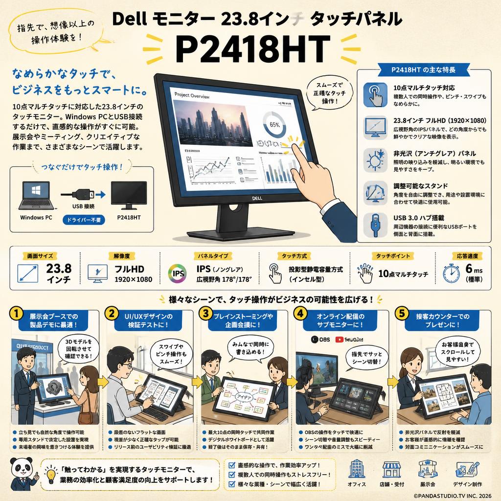 Dell モニター 23.8インチ タッチパネル  P2418HT 用途