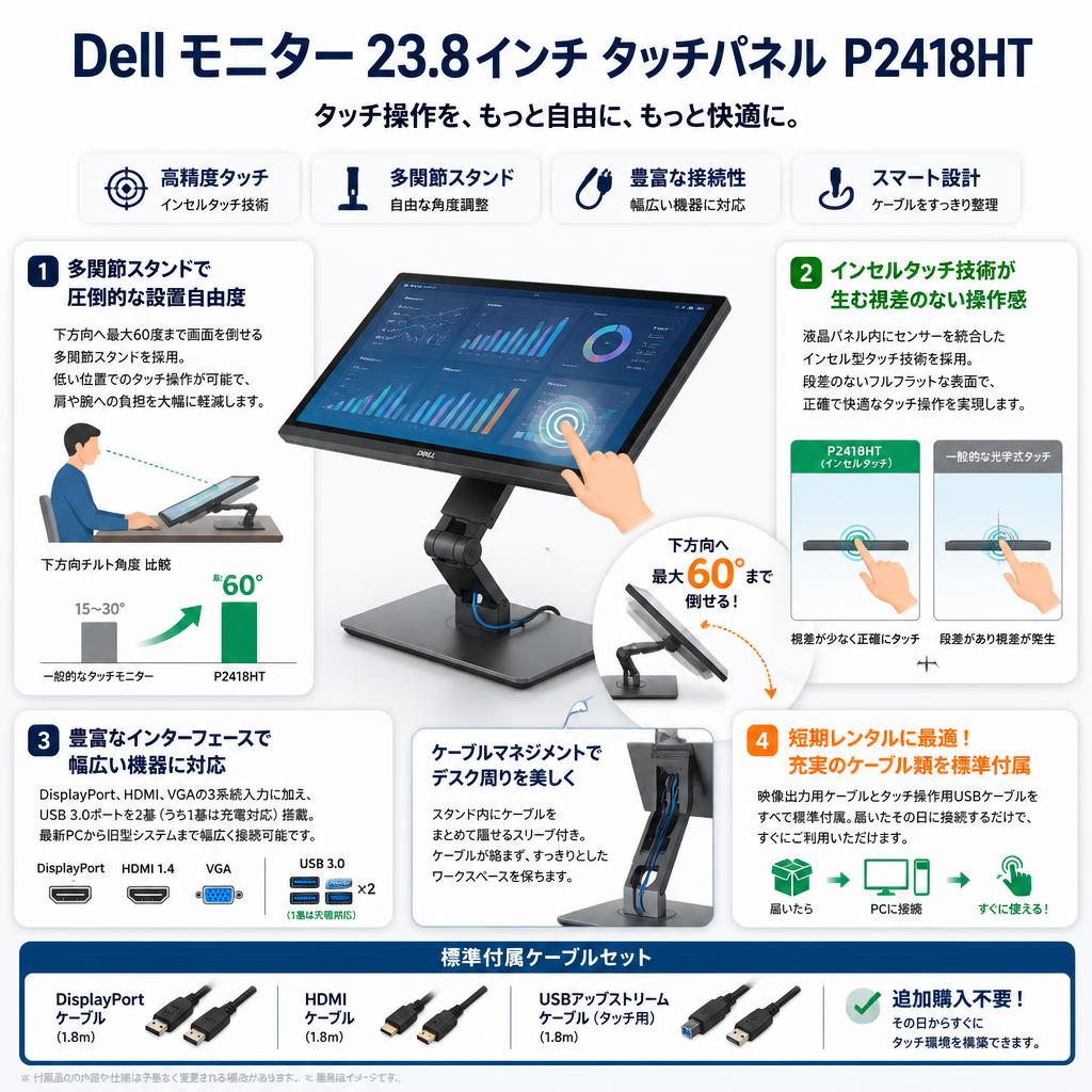 Dell モニター 23.8インチ タッチパネル  P2418HT セールスポイント