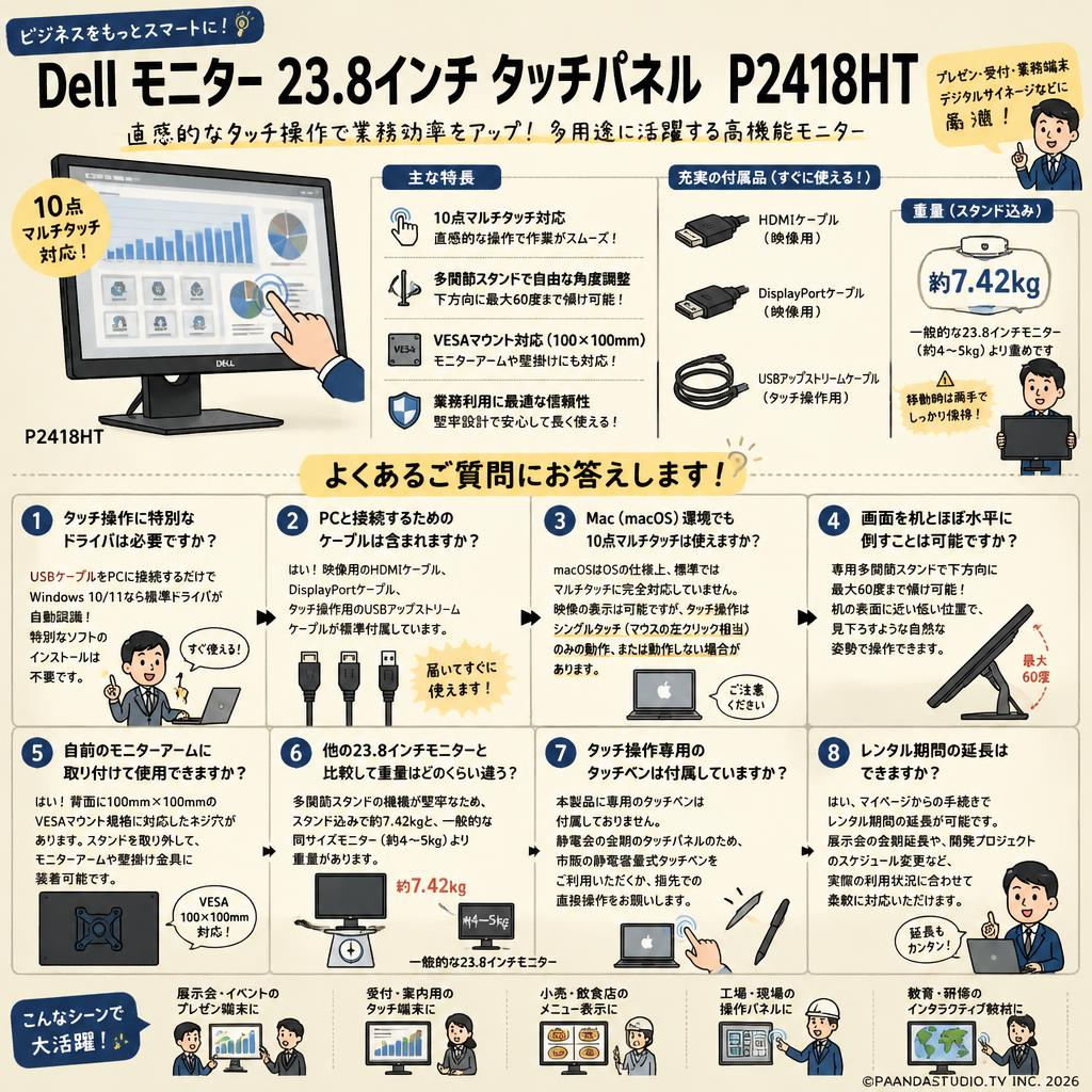 Dell モニター 23.8インチ タッチパネル  P2418HT FAQ（よくある質問と答え）