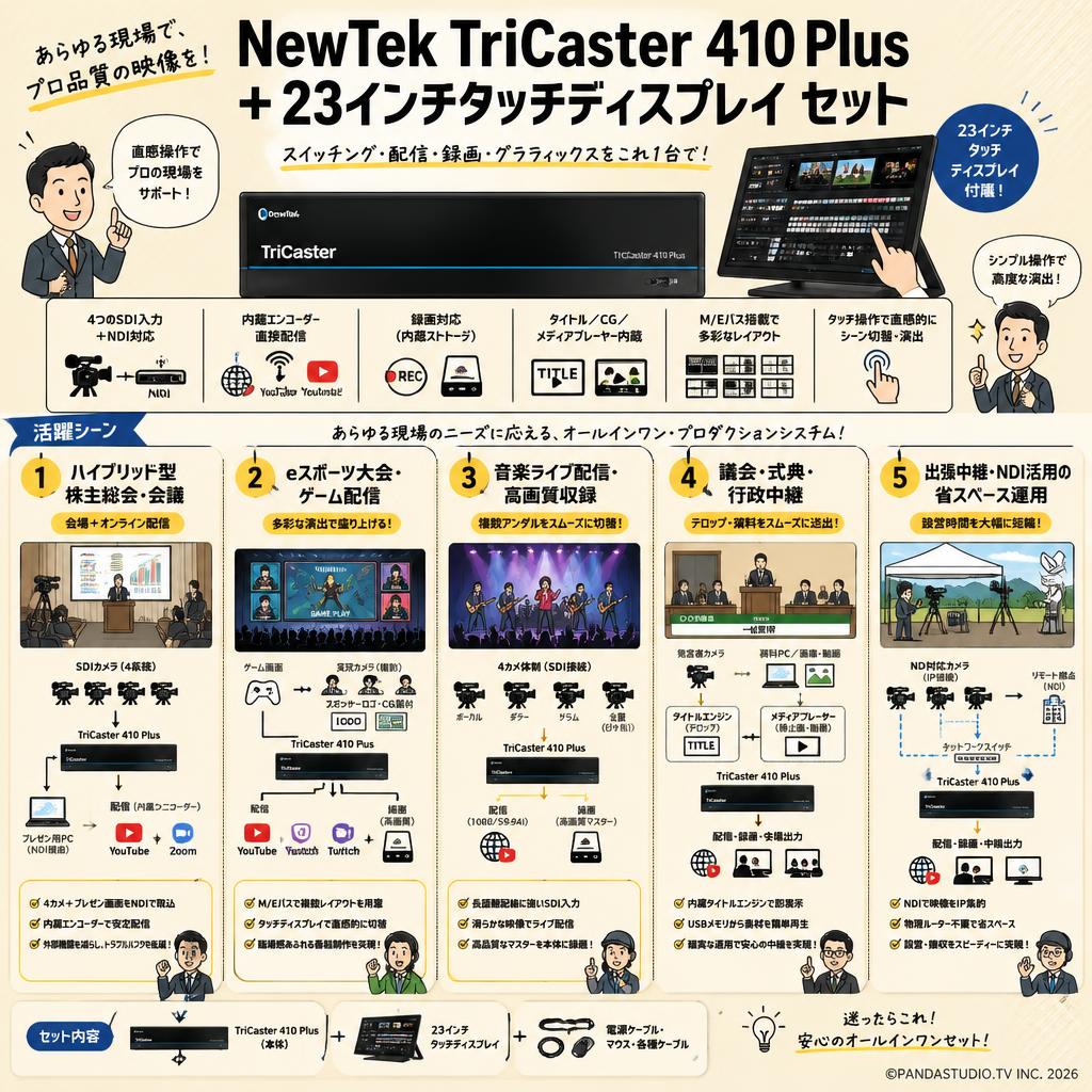 NewTek TriCaster 410 Plus ＋ 23インチタッチディスプレイ セット 用途