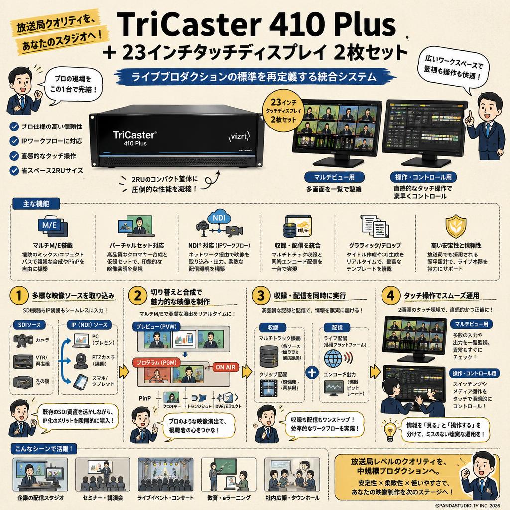 TriCaster 410 Plus ＋ 23インチタッチディスプレイ 2枚セット 概要