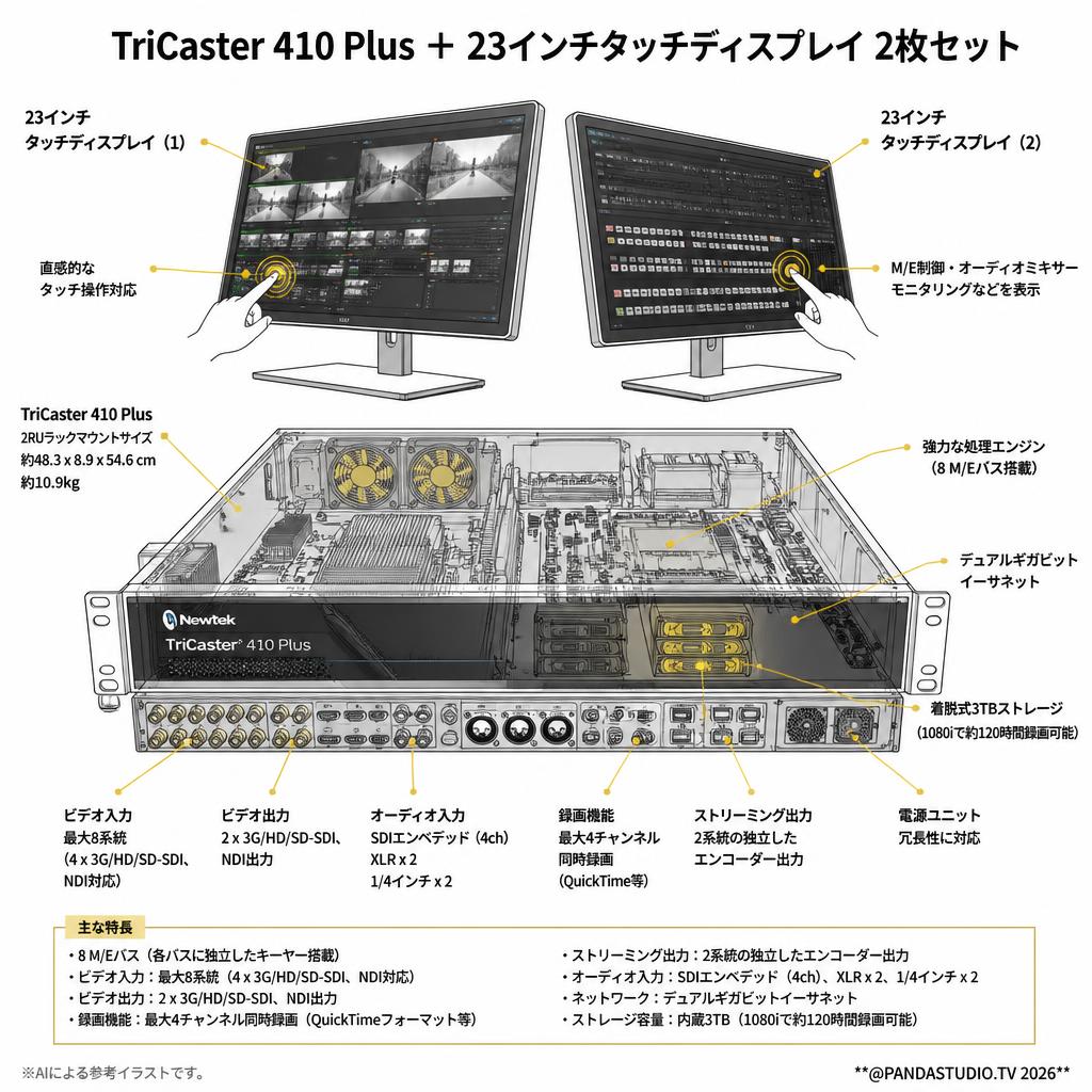 TriCaster 410 Plus ＋ 23インチタッチディスプレイ 2枚セット スペック