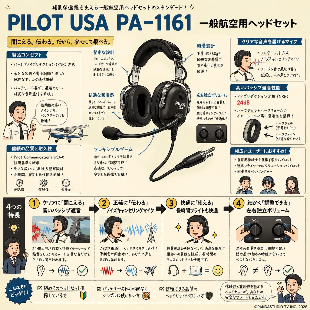 PILOT USA PA-1161 General Aviation Headset 概要