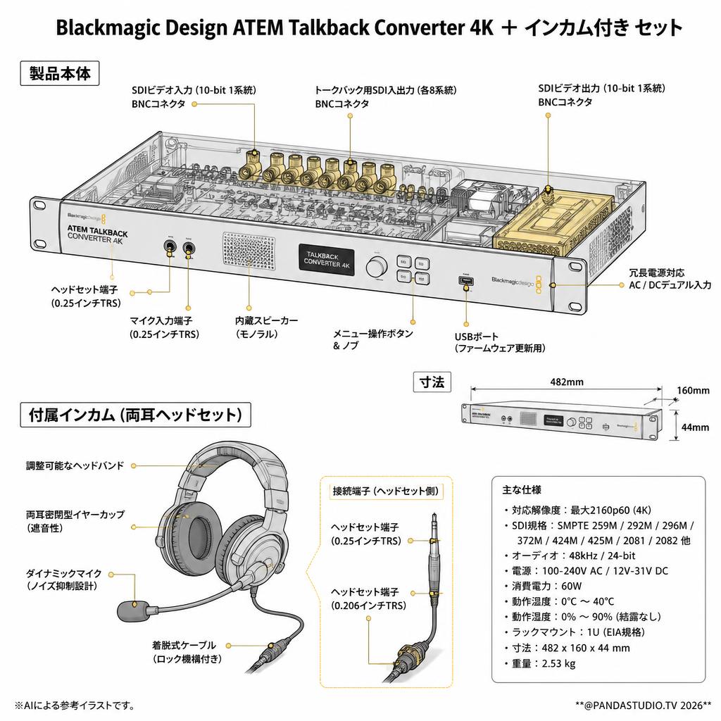 Blackmagic Design ATEM Talkback Converter 4K ＋ インカム付き セット スペック