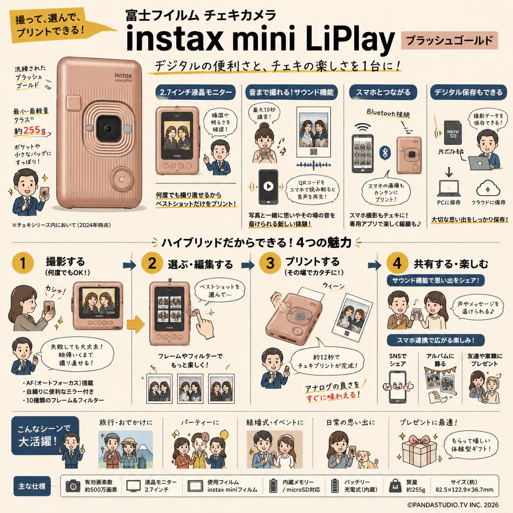 富士フイルム チェキカメラ INS MINI HM1 BLUSH GOLD [ハイブリッドインスタントカメラ instax mini LiPlay ブラッシュゴールド] 概要