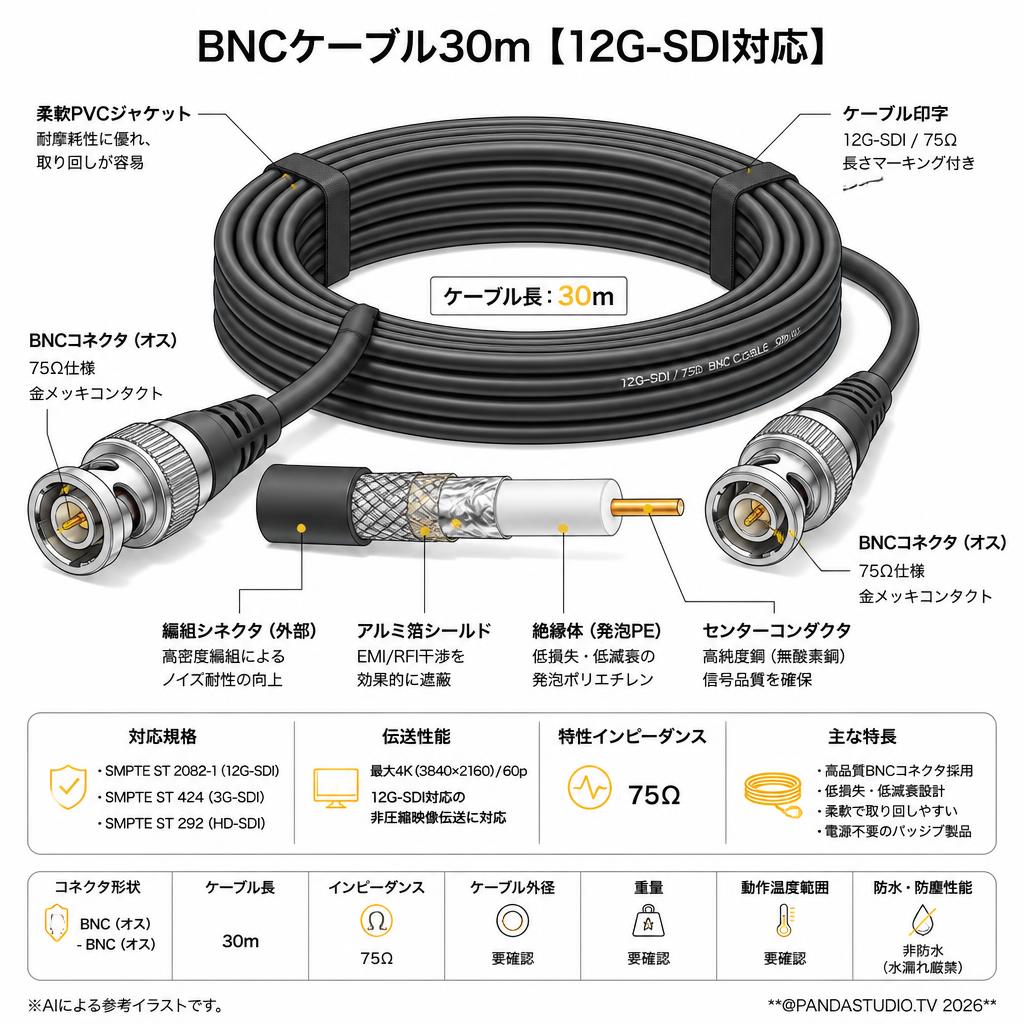 BNCケーブル30m 【12G-SDI対応】 スペック