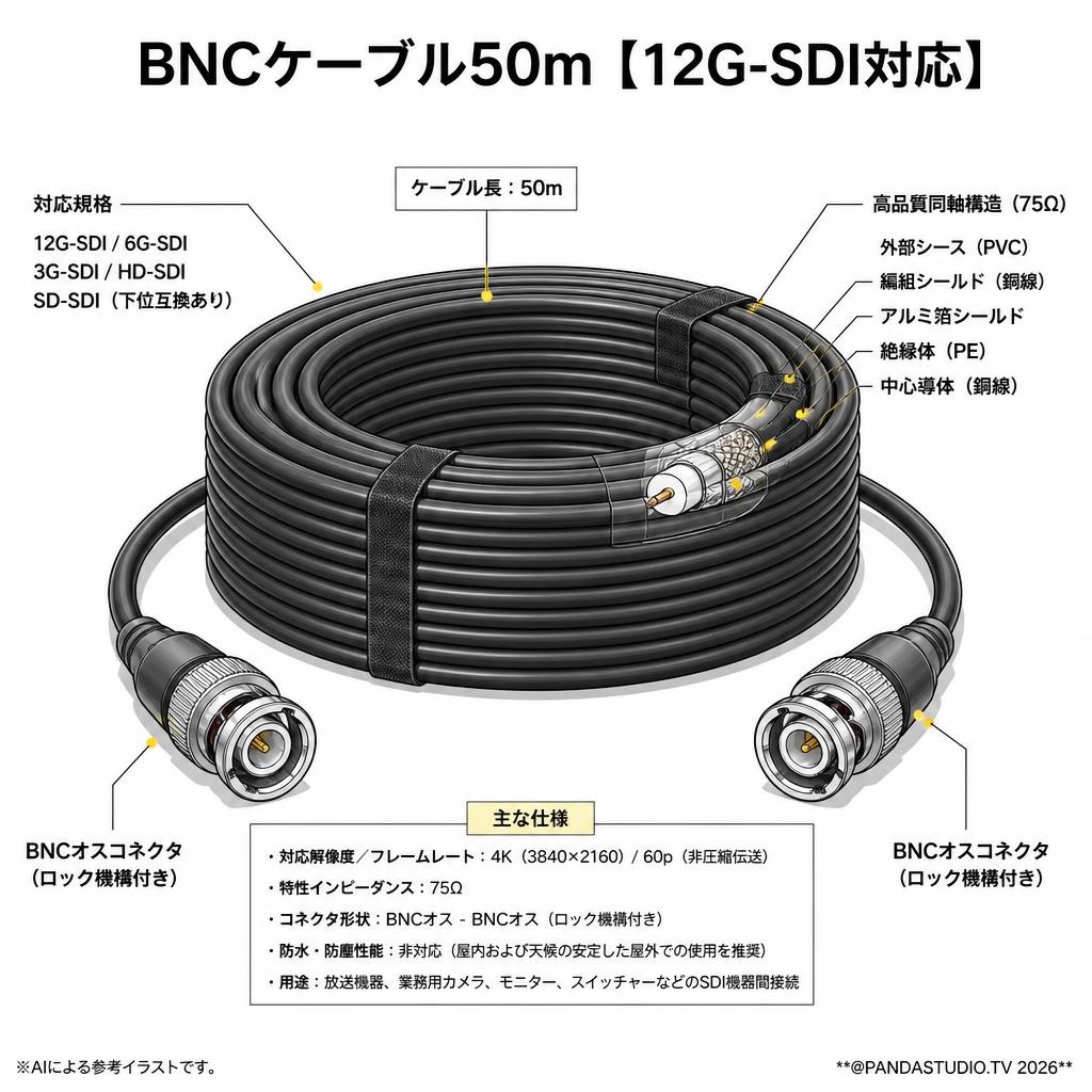 BNCケーブル50m【12G-SDI対応】 スペック