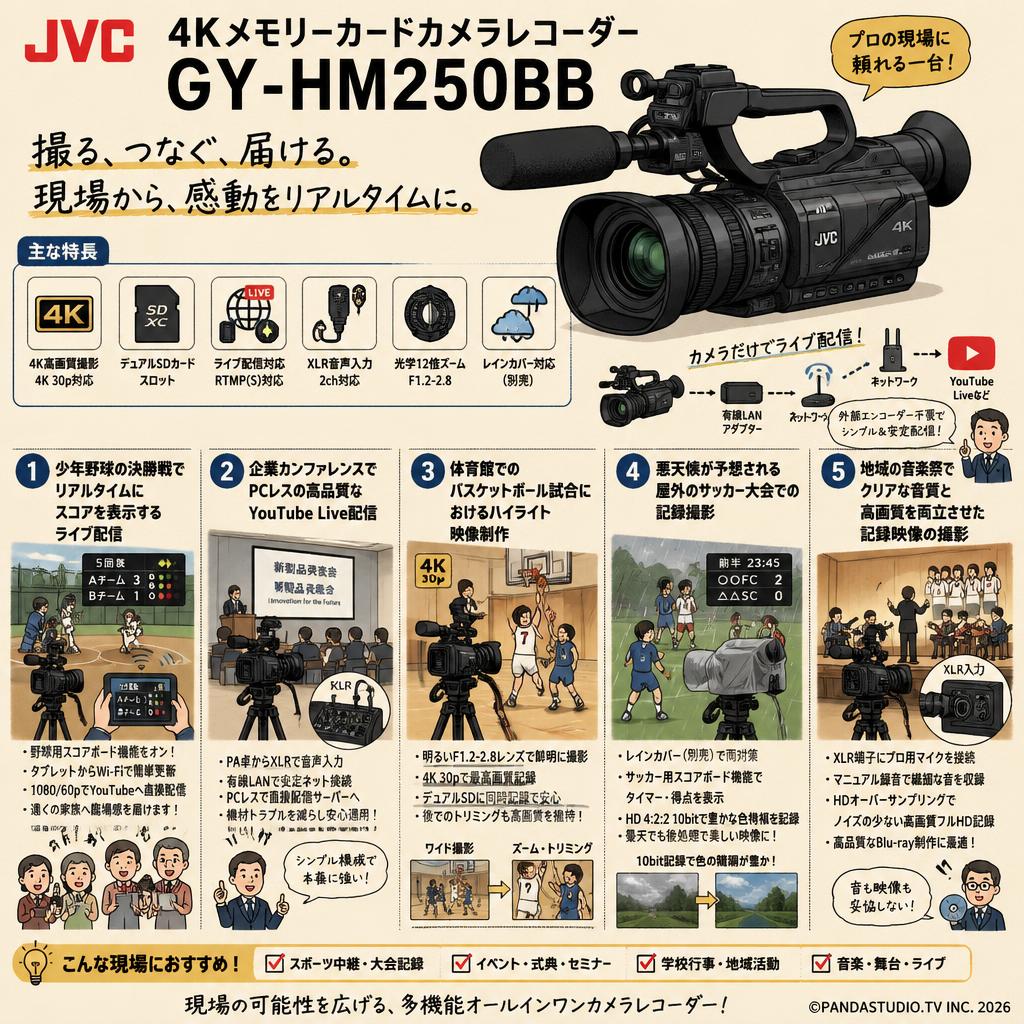 JVC 4Kメモリーカードカメラレコーダー GY-HM250BB 用途