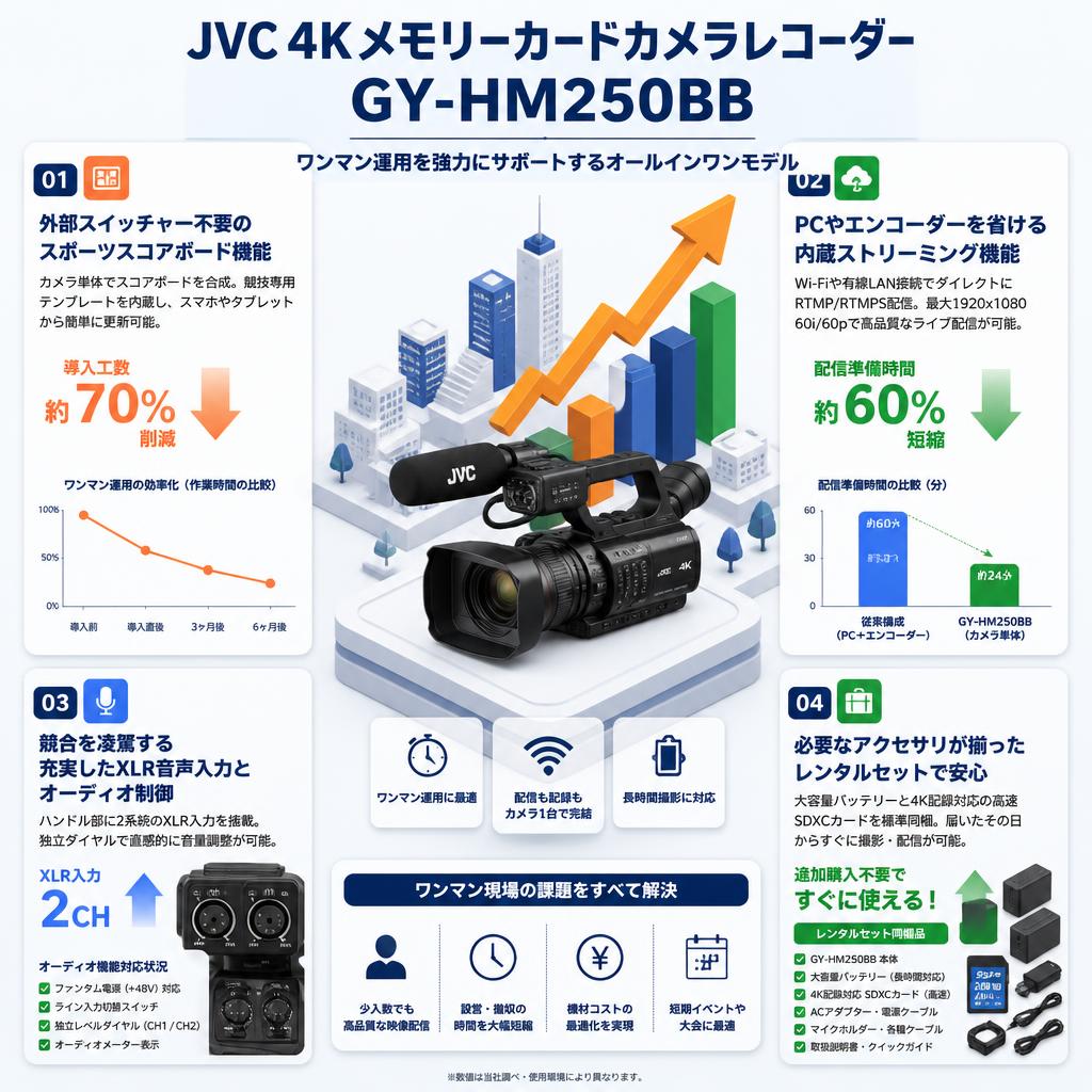 JVC 4Kメモリーカードカメラレコーダー GY-HM250BB セールスポイント