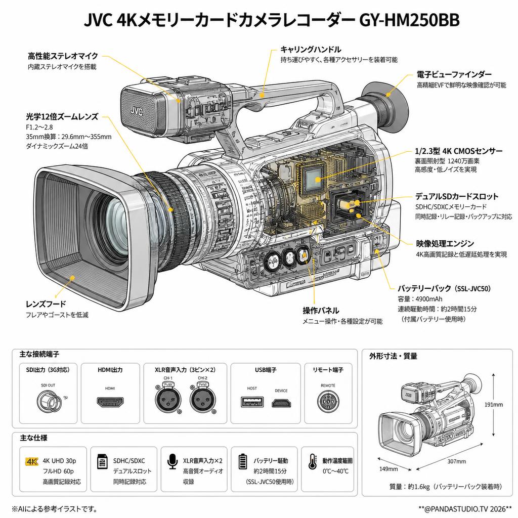 JVC 4Kメモリーカードカメラレコーダー GY-HM250BB スペック