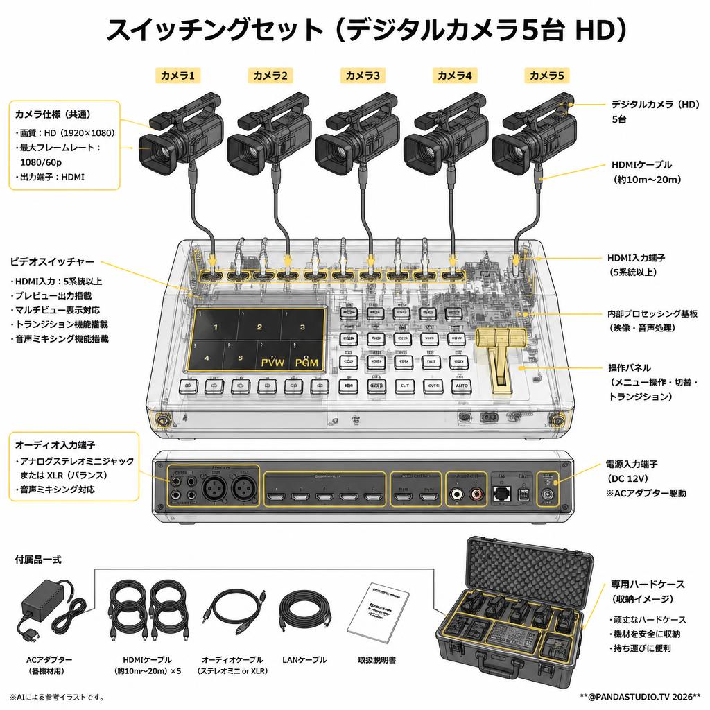 スイッチングセット（デジタルカメラ5台 HD) スペック