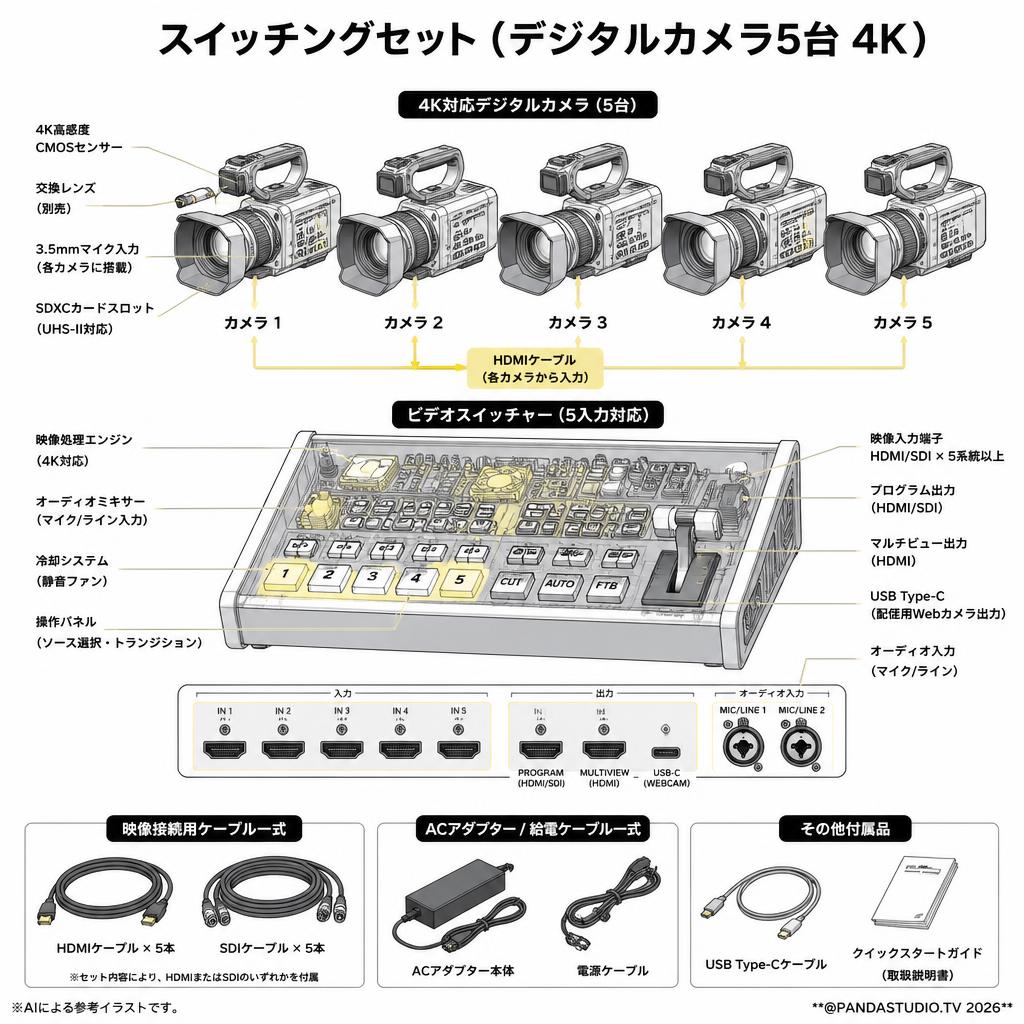 スイッチングセット（デジタルカメラ5台 4K) スペック