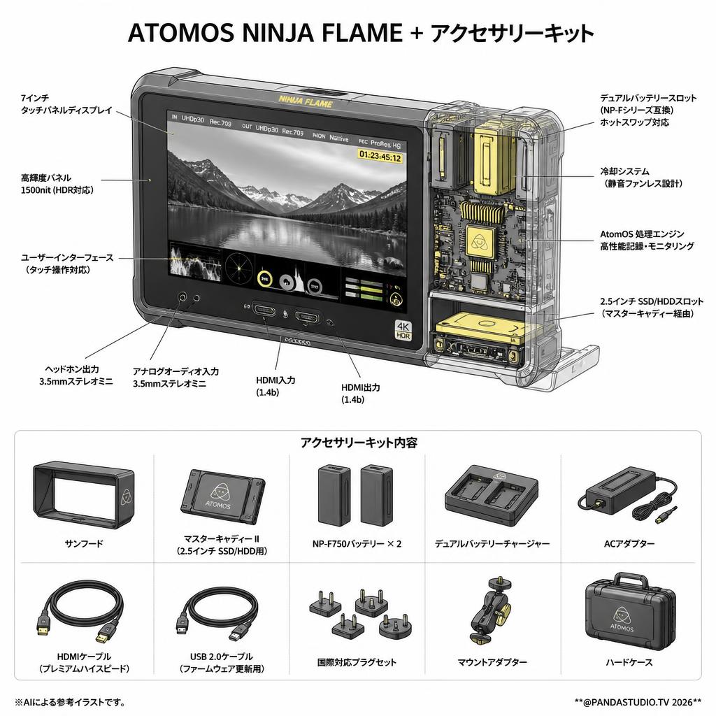 ATOMOS NINJA FLAME + アクセサリーキット スペック