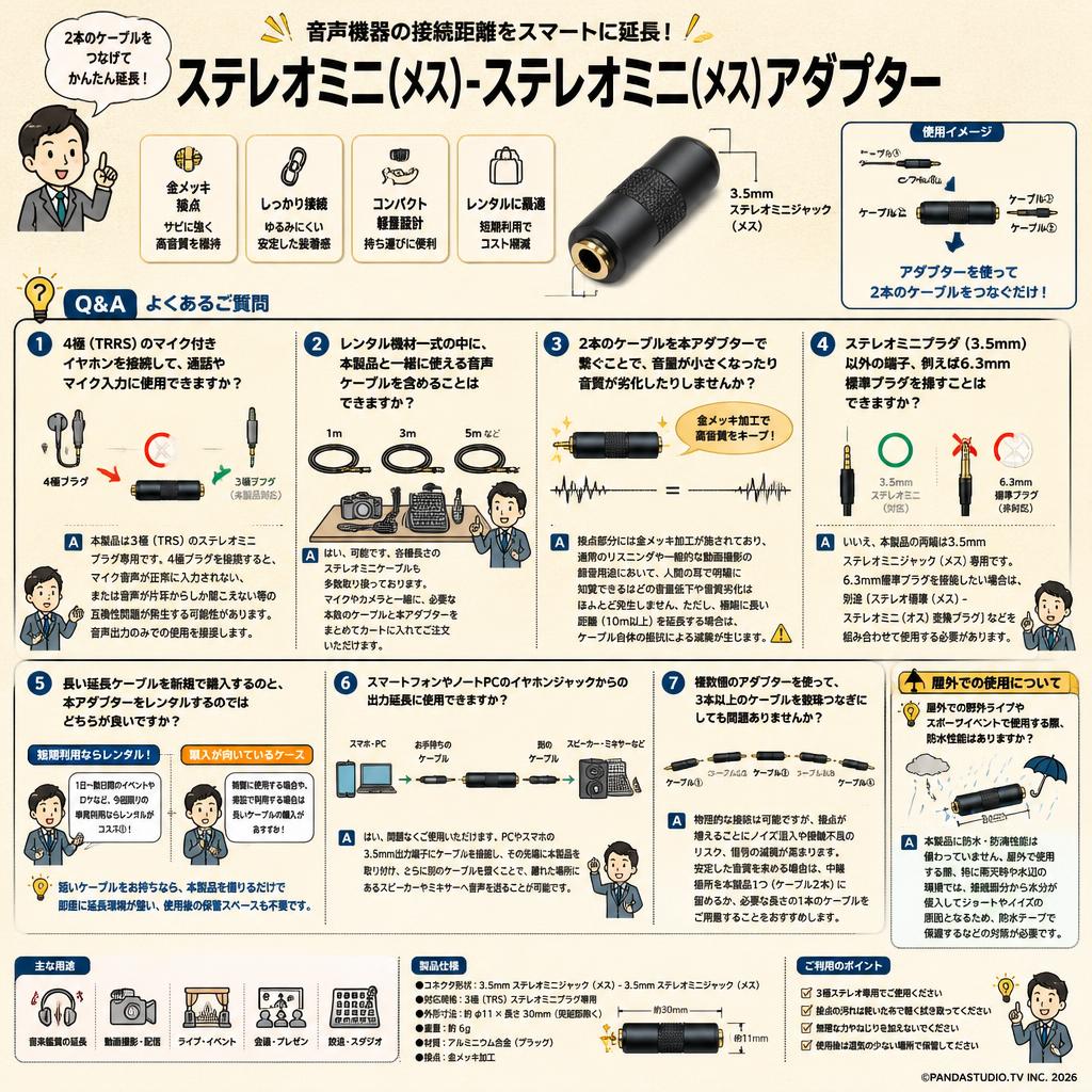 ステレオミニ(メス)-ステレオミニ(メス)アダプター FAQ（よくある質問と答え）