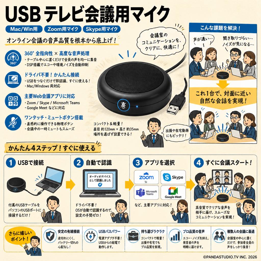 USB テレビ会議用マイク（Mac/Win用）Zoom用マイク Skype用マイク 概要