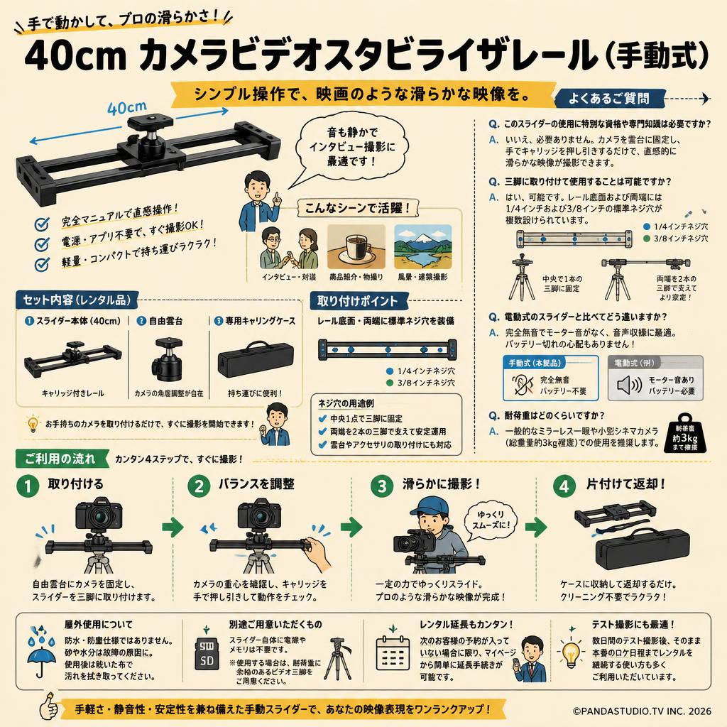 40cm カメラビデオスタビライザレール（手動式） FAQ（よくある質問と答え）