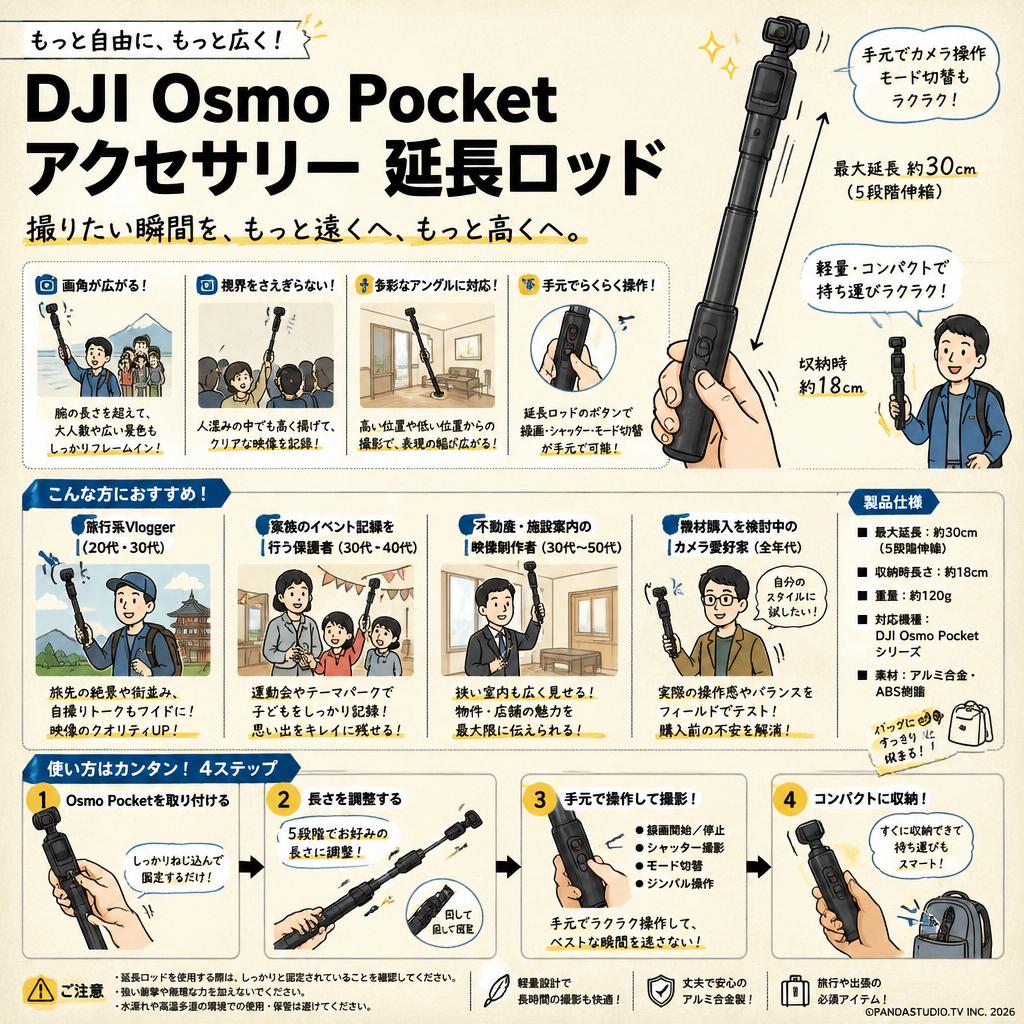 DJI Osmo Pocket アクセサリー 延長ロッド おもな対象のお客様