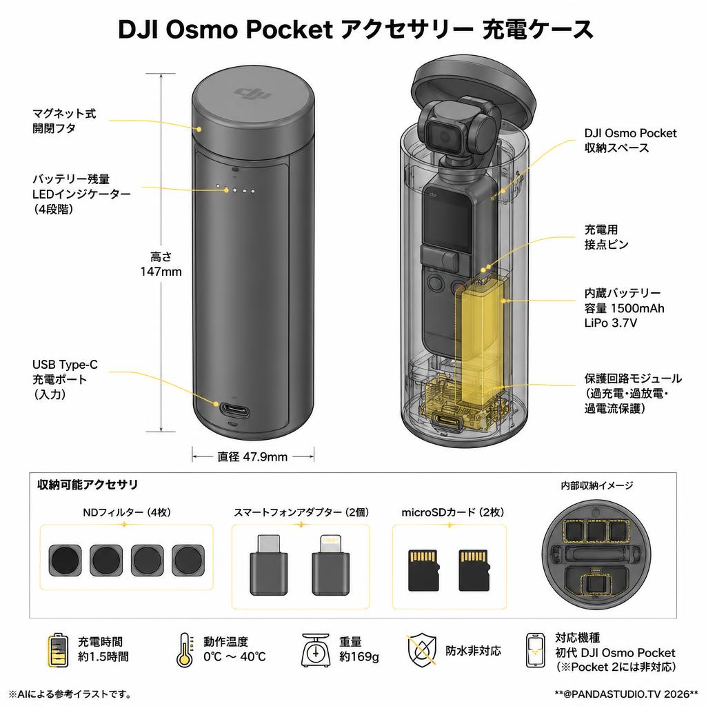 DJI Osmo Pocket アクセサリー 充電ケース スペック