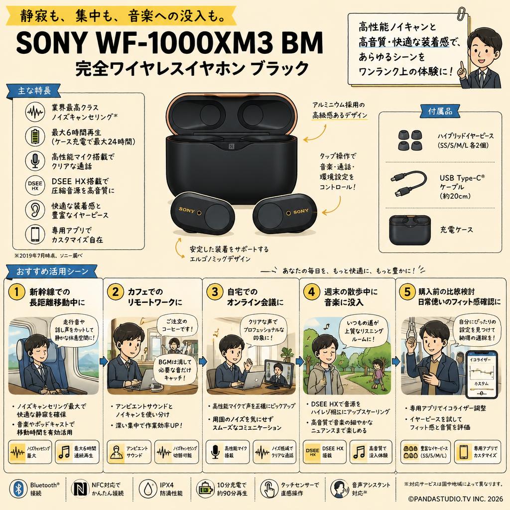 SONY WF-1000XM3 BM 完全ワイヤレスイヤホン ブラック 用途