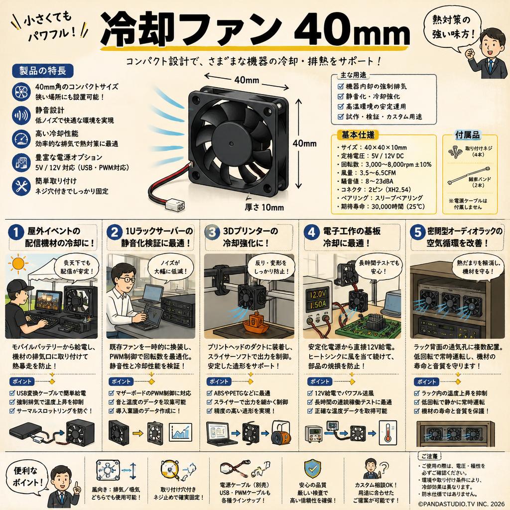 冷却ファン 40mm 用途