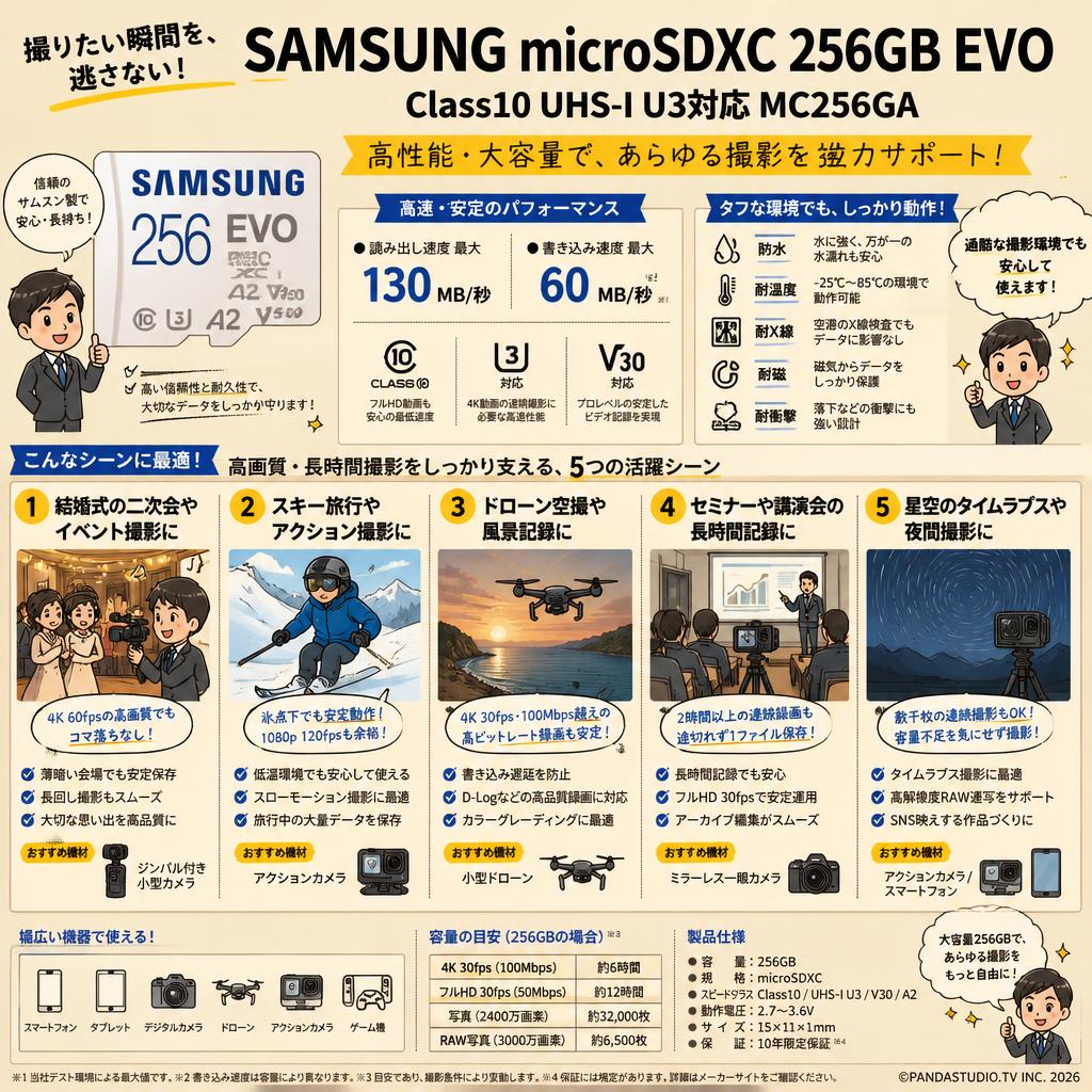 SAMSUNG  microSDXC 256GB EVO  Class10 UHS-I U3対応 MC256GA 用途