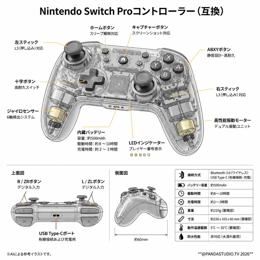 Nintendo Switch Proコントローラー （互換） スペック