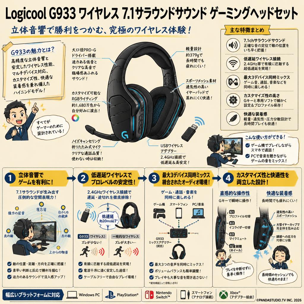 Logicool G933 Wireless 7.1 Surround Sound Gaming Headset 概要