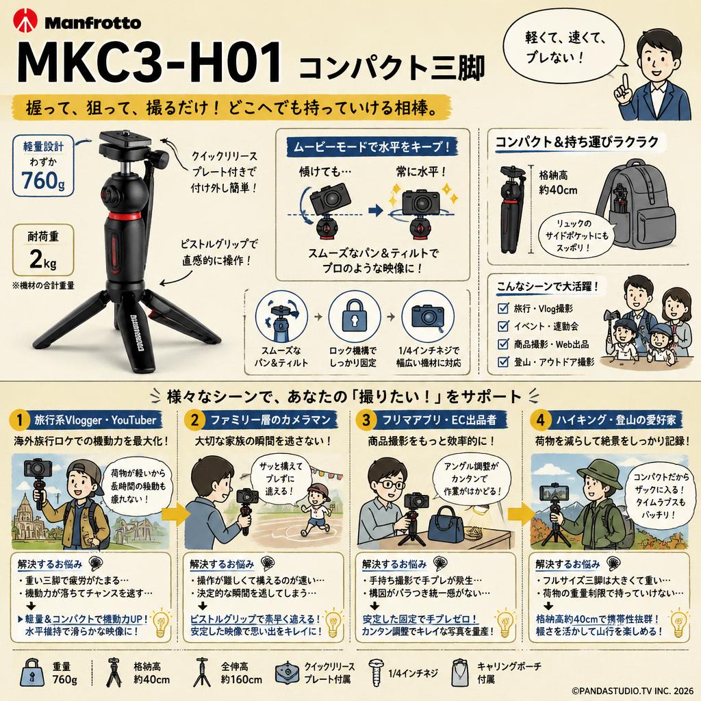 Manfrotto MKC3-H01 コンパクト三脚 おもな対象のお客様