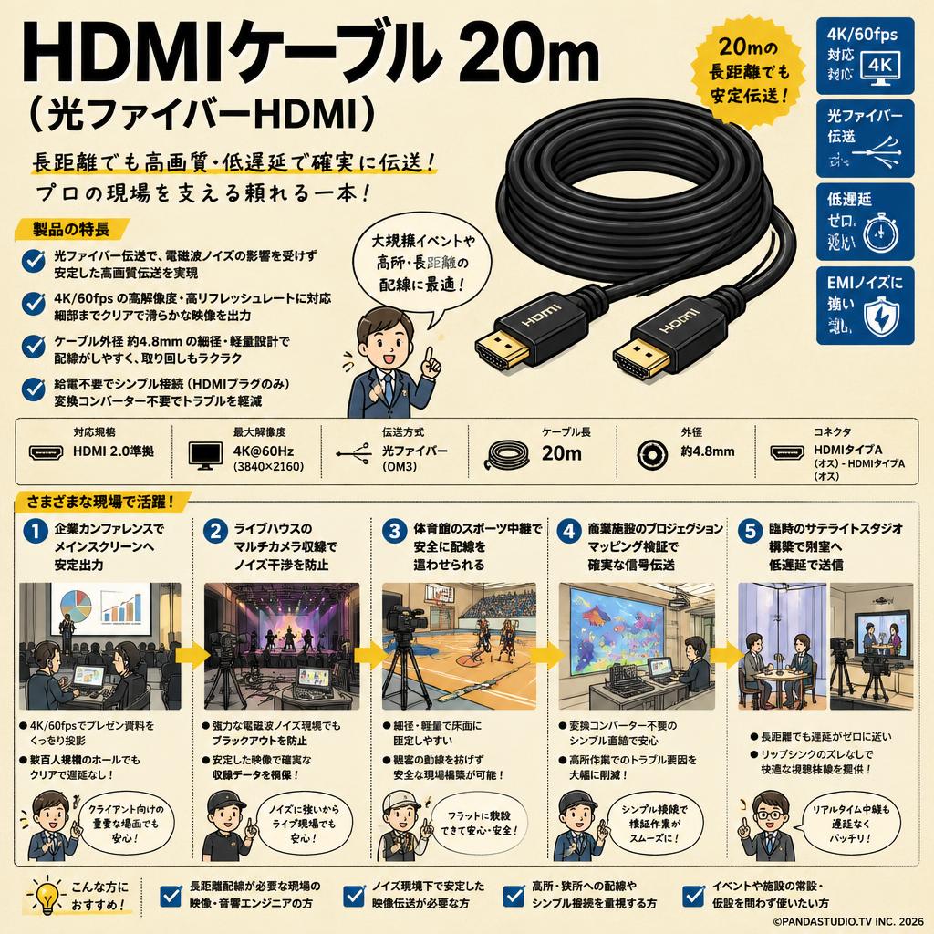 HDMIケーブル 20m （光ファイバーHDMI） 用途