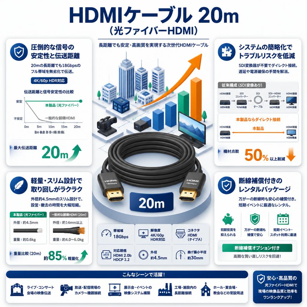 HDMIケーブル 20m （光ファイバーHDMI） セールスポイント