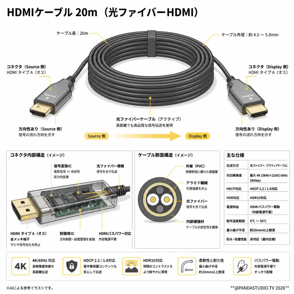 HDMIケーブル 20m （光ファイバーHDMI） スペック
