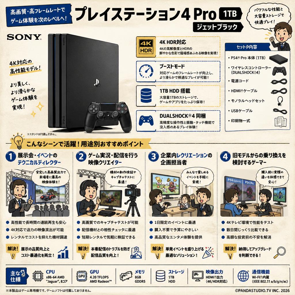 SONY PlayStation 4/プレイステーション4 Pro  1TB ジェットブラック おもな対象のお客様