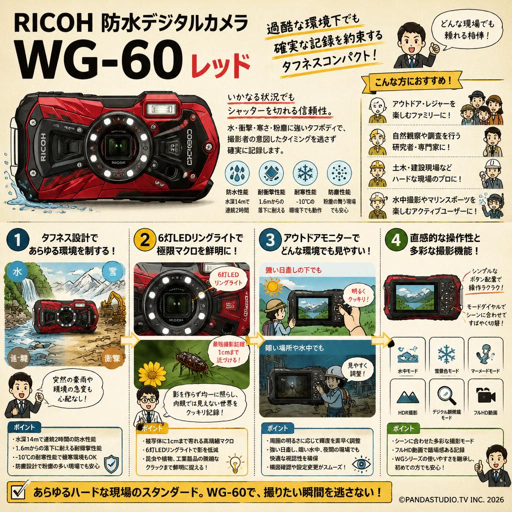 RICOH 防水デジタルカメラ WG-60 レッド 概要