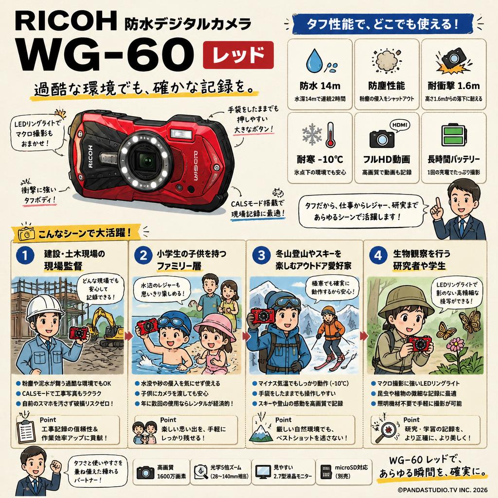 RICOH 防水デジタルカメラ WG-60 レッド おもな対象のお客様