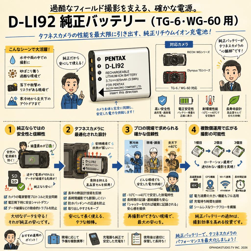 D-LI92 純正バッテリー(TG-6  WG-60 用） 概要