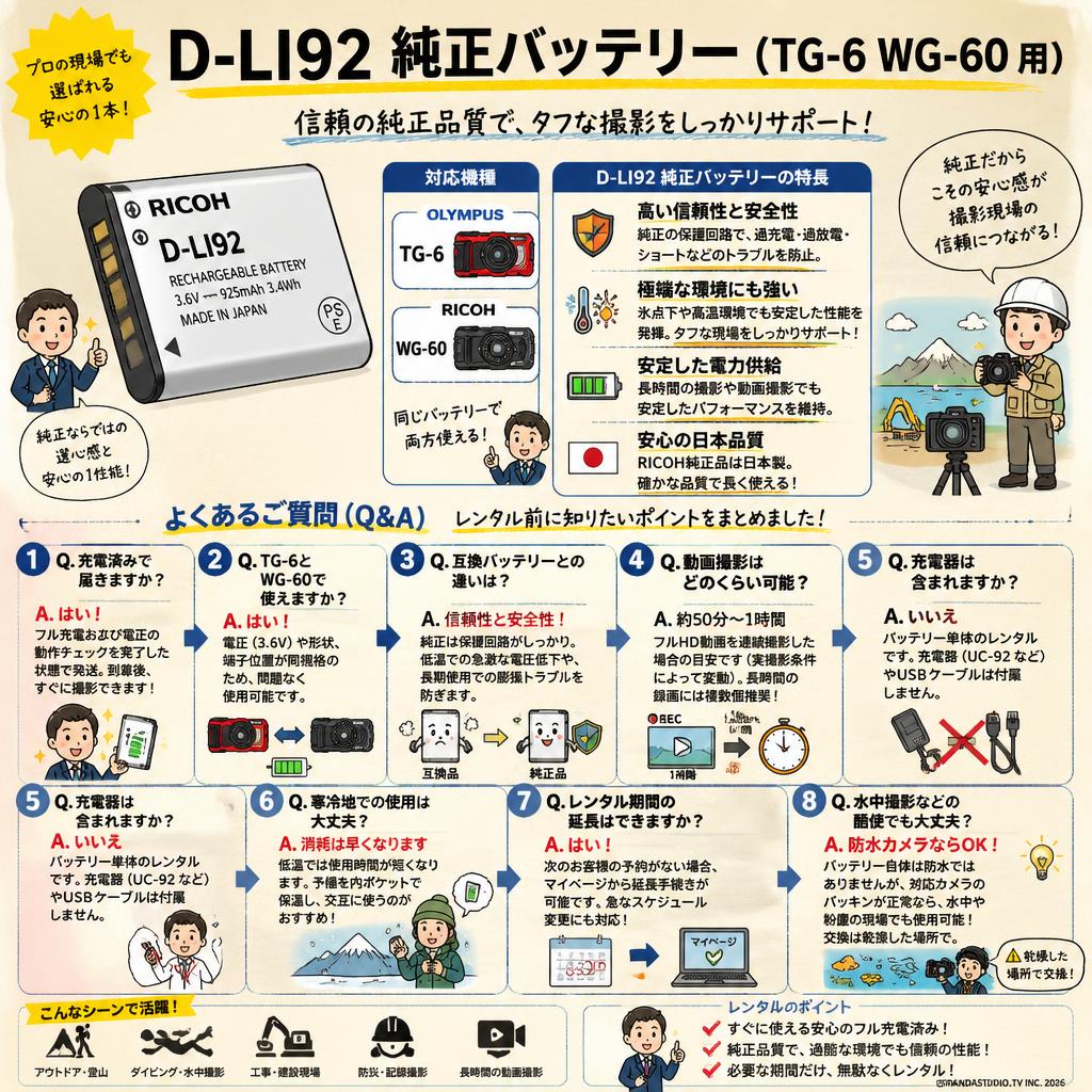 D-LI92 純正バッテリー(TG-6  WG-60 用） FAQ（よくある質問と答え）