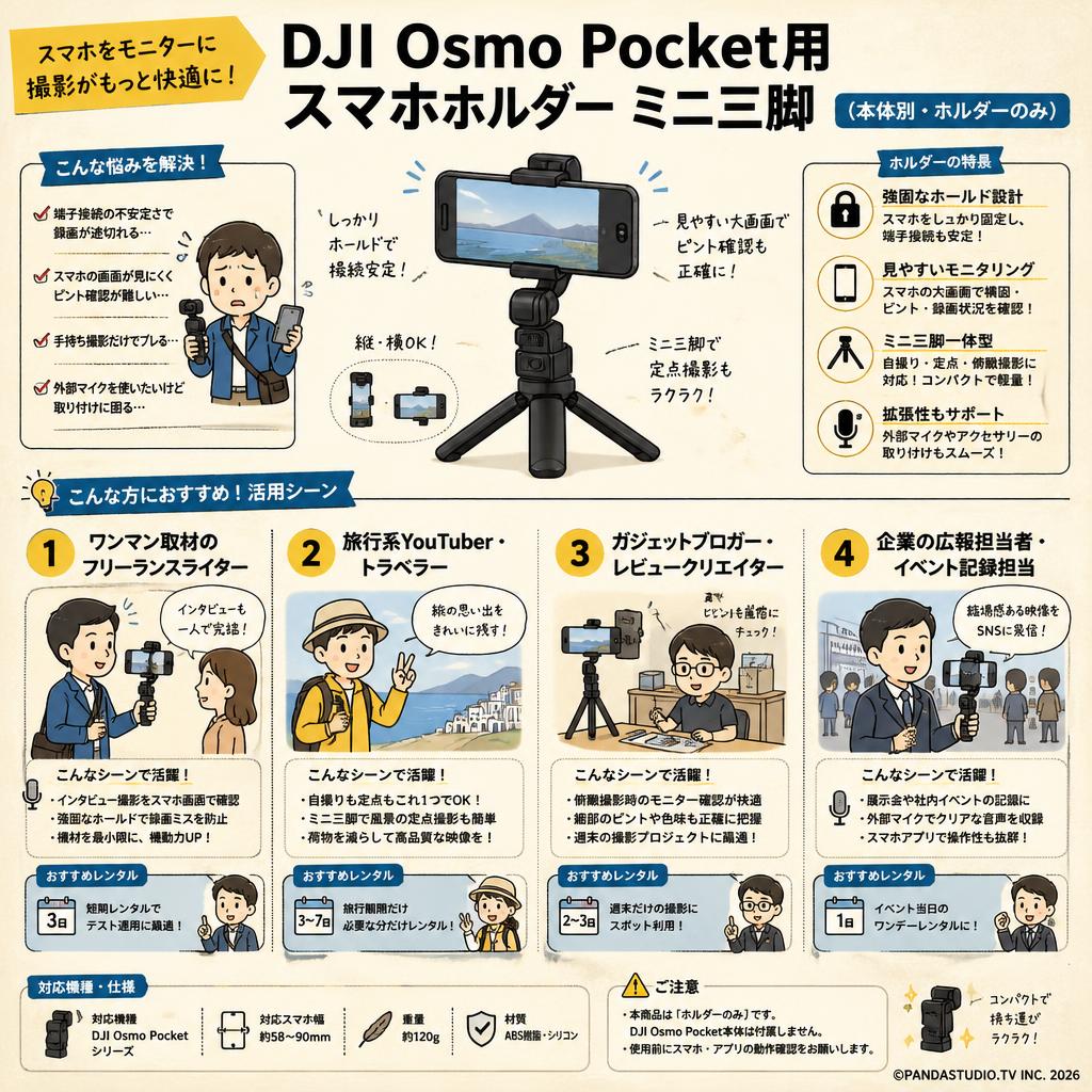 DJI Osmo Pocket用スマホホルダー ミニ三脚(本体別・ホルダーのみ） おもな対象のお客様