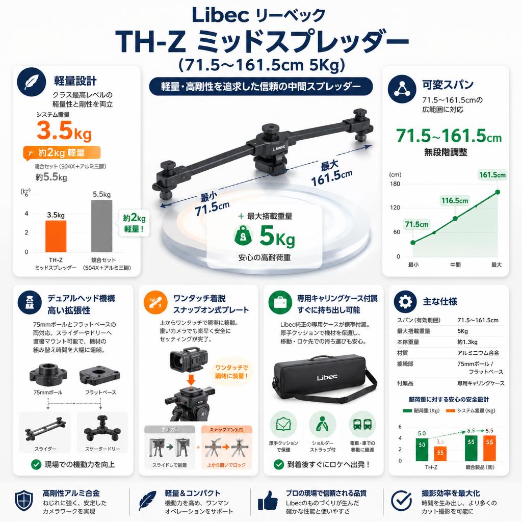 Libec リーベック TH-Z ミッドスプレッダー（71.5～ 161.5cm 5Kg） セールスポイント