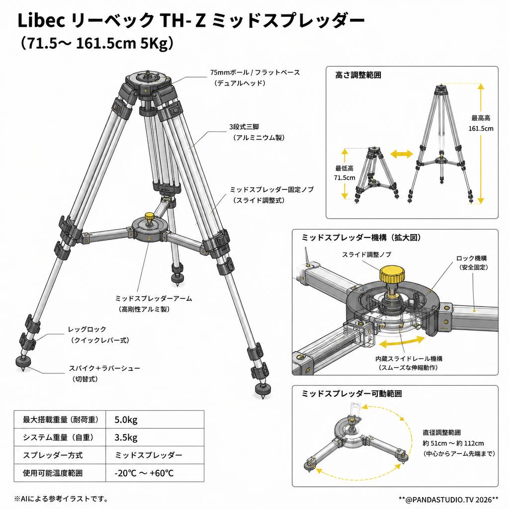 Libec リーベック TH-Z ミッドスプレッダー（71.5～ 161.5cm 5Kg） スペック